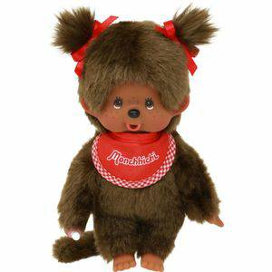 Monchhichi Monchhichi Meisje bruin met slab rood (20cm) Lappenpoppen