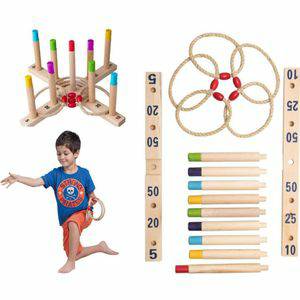 Woody Behendigheidsspellen Woody Hoopla Rings 91410 Kleuter Ringengooi Spel Houten Spel 8 Pinnen Leeftijd 3+ Afmeting 50 cm